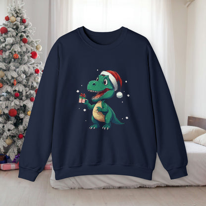 Navy Christmas T-rex Sweatshirt with adorable Tirannosaurus Rex