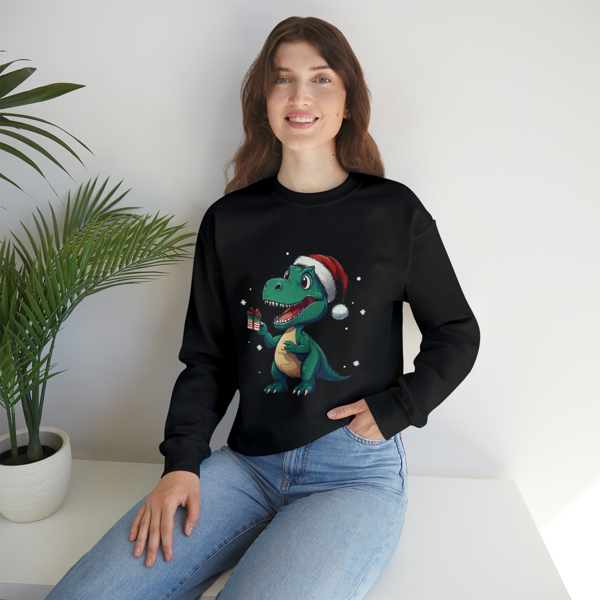 Black Christmas T-rex Sweatshirt with adorable Tirannosaurus Rex