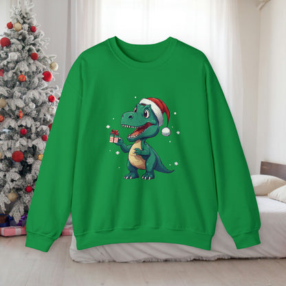 Irish Green Christmas T-rex Sweatshirt with adorable Tirannosaurus Rex
