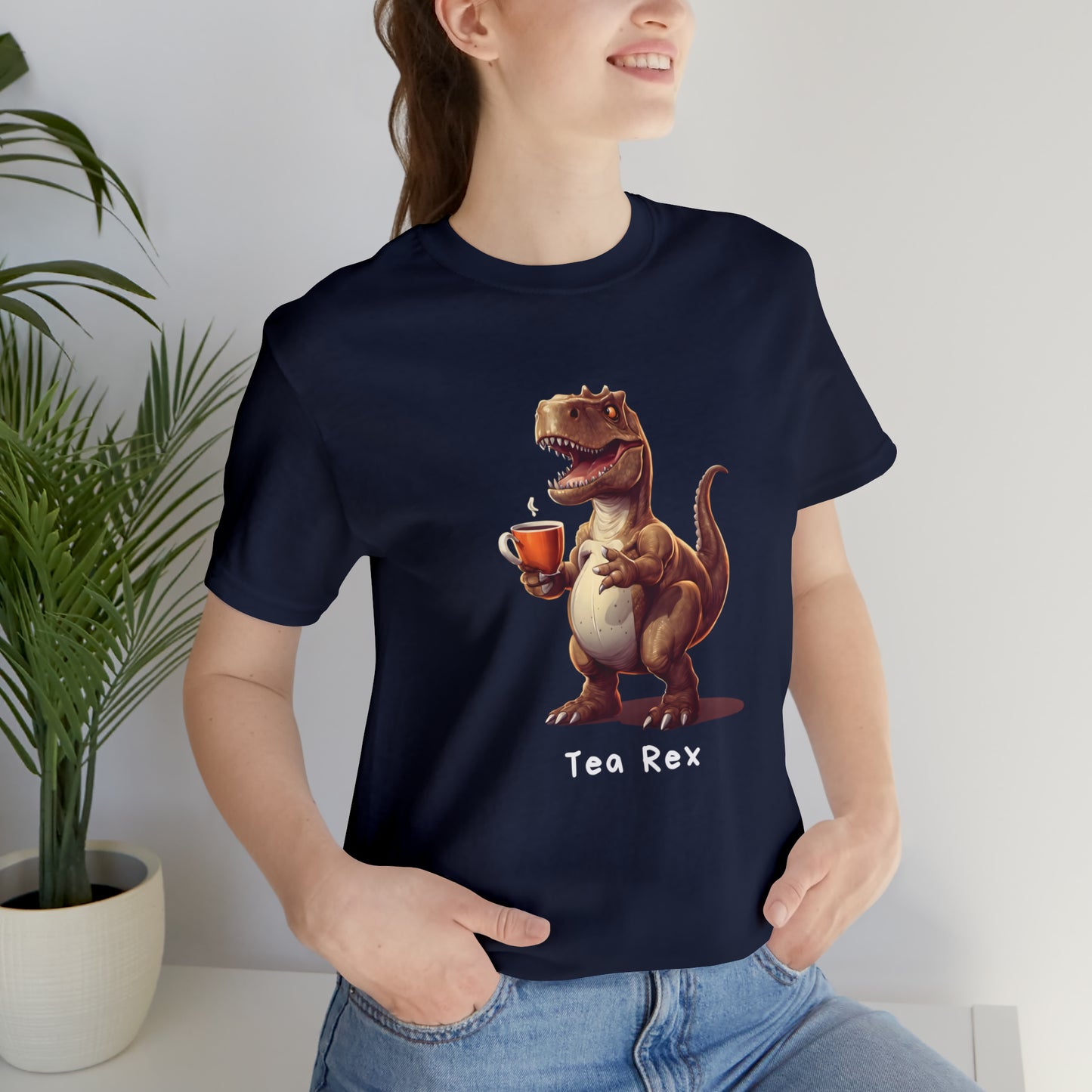 Funny Tyrannosaurus Rex Dinosaur Unisex Short Sleeve T-Shirt With Ultra Soft Cotton Blue