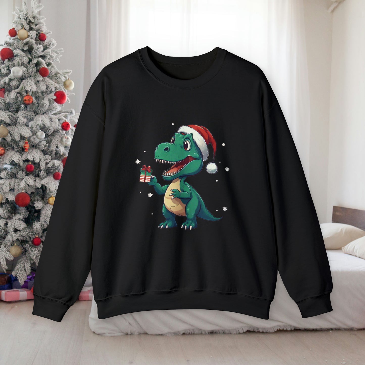 Black Christmas T-rex Sweatshirt with adorable Tirannosaurus Rex