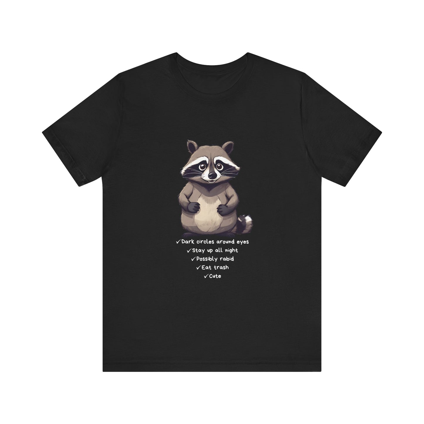 Black Cute Raccoon Short Sleeve T-Shirt With Ultra Soft-Cotton For Men And Women Base
