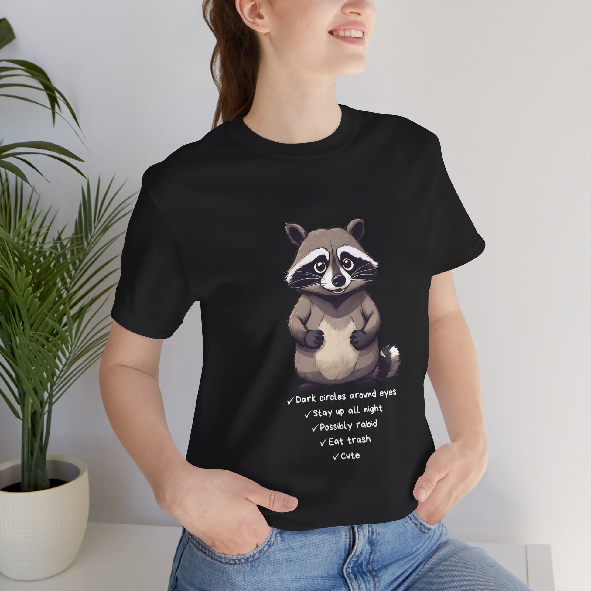 Black Cute Raccoon Short Sleeve T-Shirt With Ultra Soft-Cotton For Men And Women Style