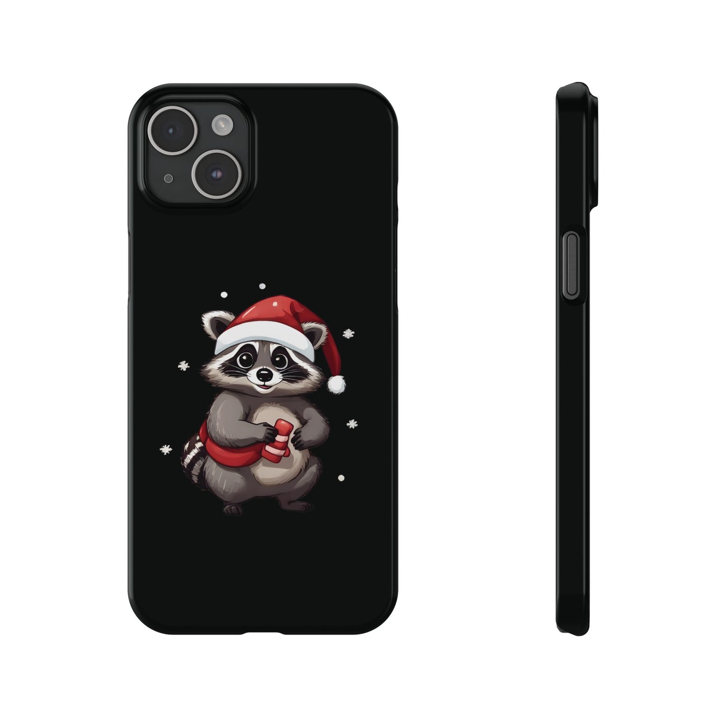 Christmas Raccoon Black iPhone 15 Plus Case