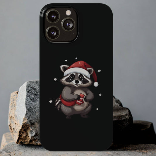 Christmas Raccoon Black iPhone Case
