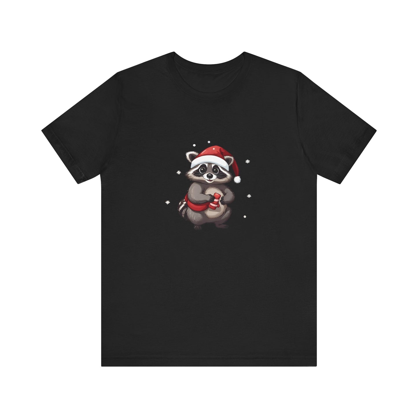 Cute Christmas Raccoon Short Sleeve T-Shirt With Ultra Soft-Cotton For Men And Women Base Black