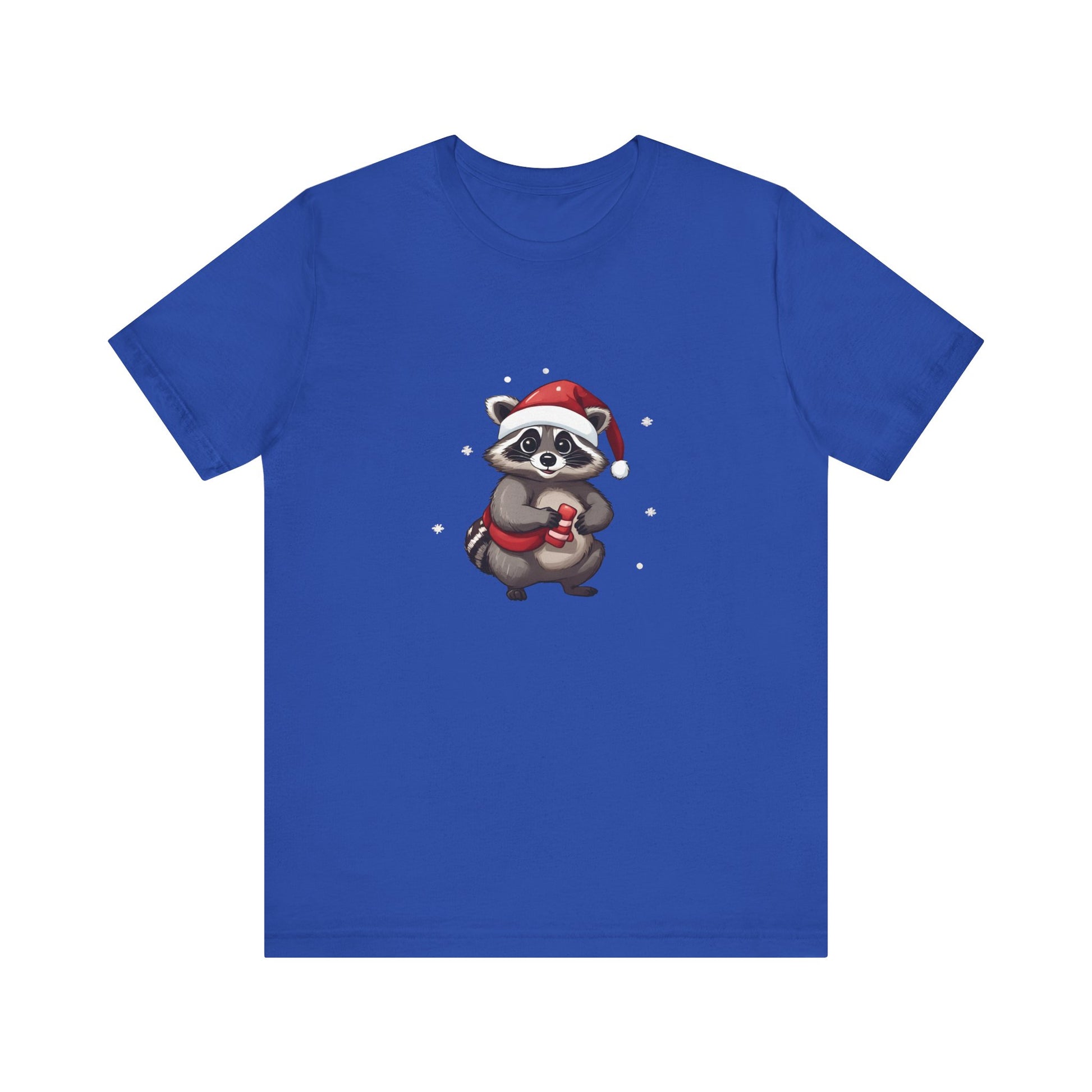 Cute Christmas Raccoon Short Sleeve T-Shirt With Ultra Soft-Cotton For Men And Women Base Blue