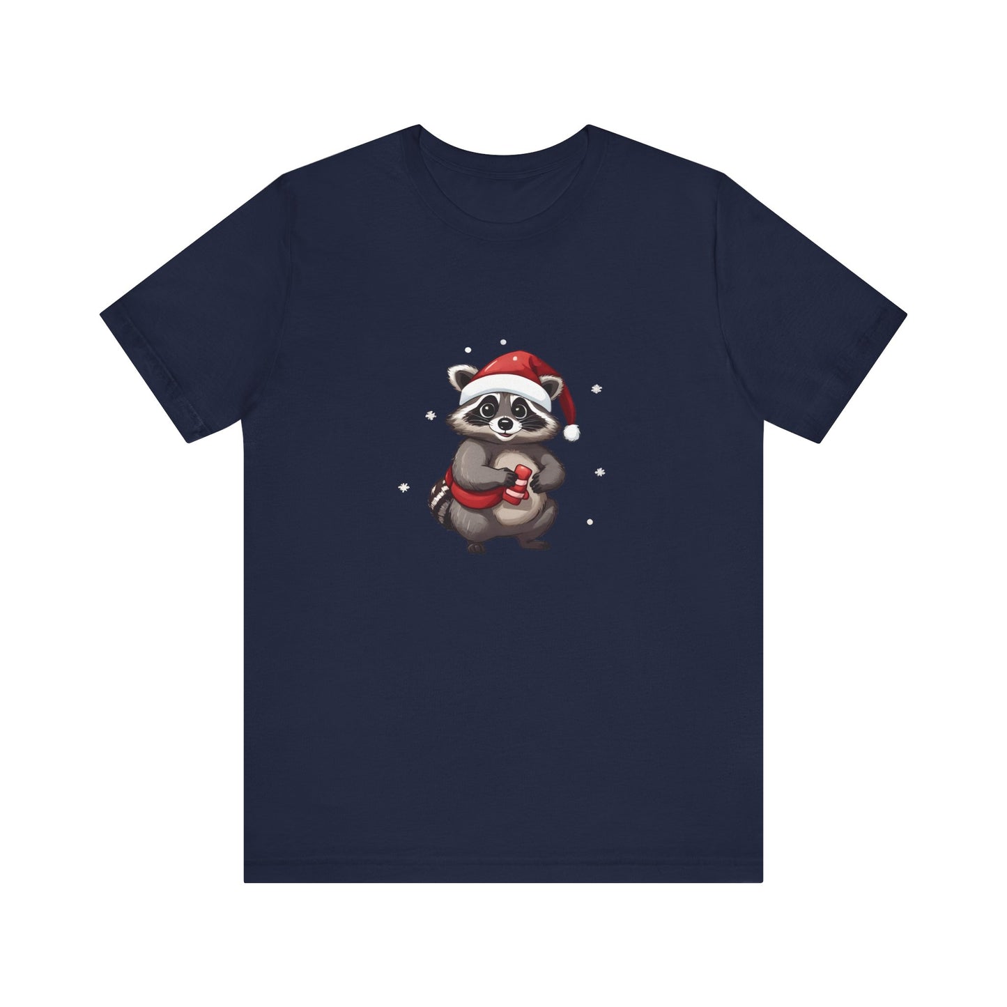 Cute Christmas Raccoon Short Sleeve T-Shirt With Ultra Soft-Cotton For Men And Women Base Navy