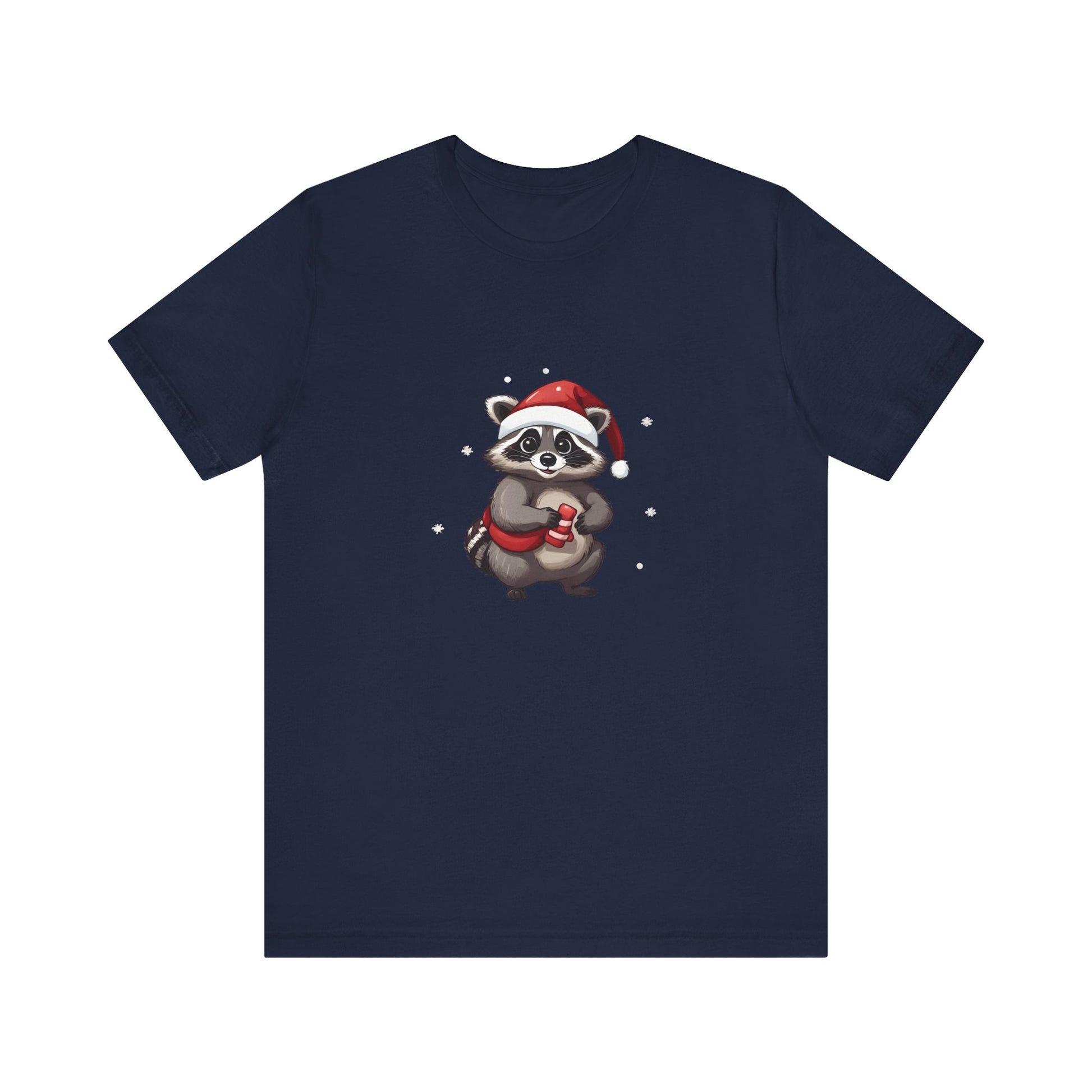 Cute Christmas Raccoon Short Sleeve T-Shirt With Ultra Soft-Cotton For Men And Women Base Navy