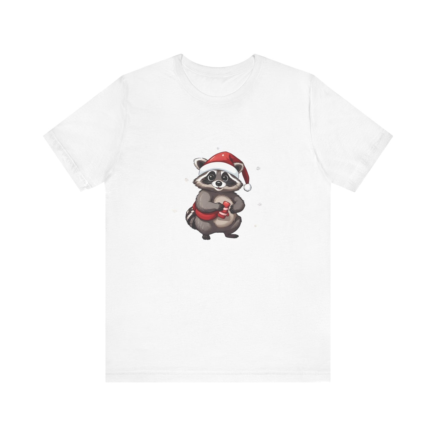 Cute Christmas Raccoon Short Sleeve T-Shirt With Ultra Soft-Cotton For Men And Women Base White