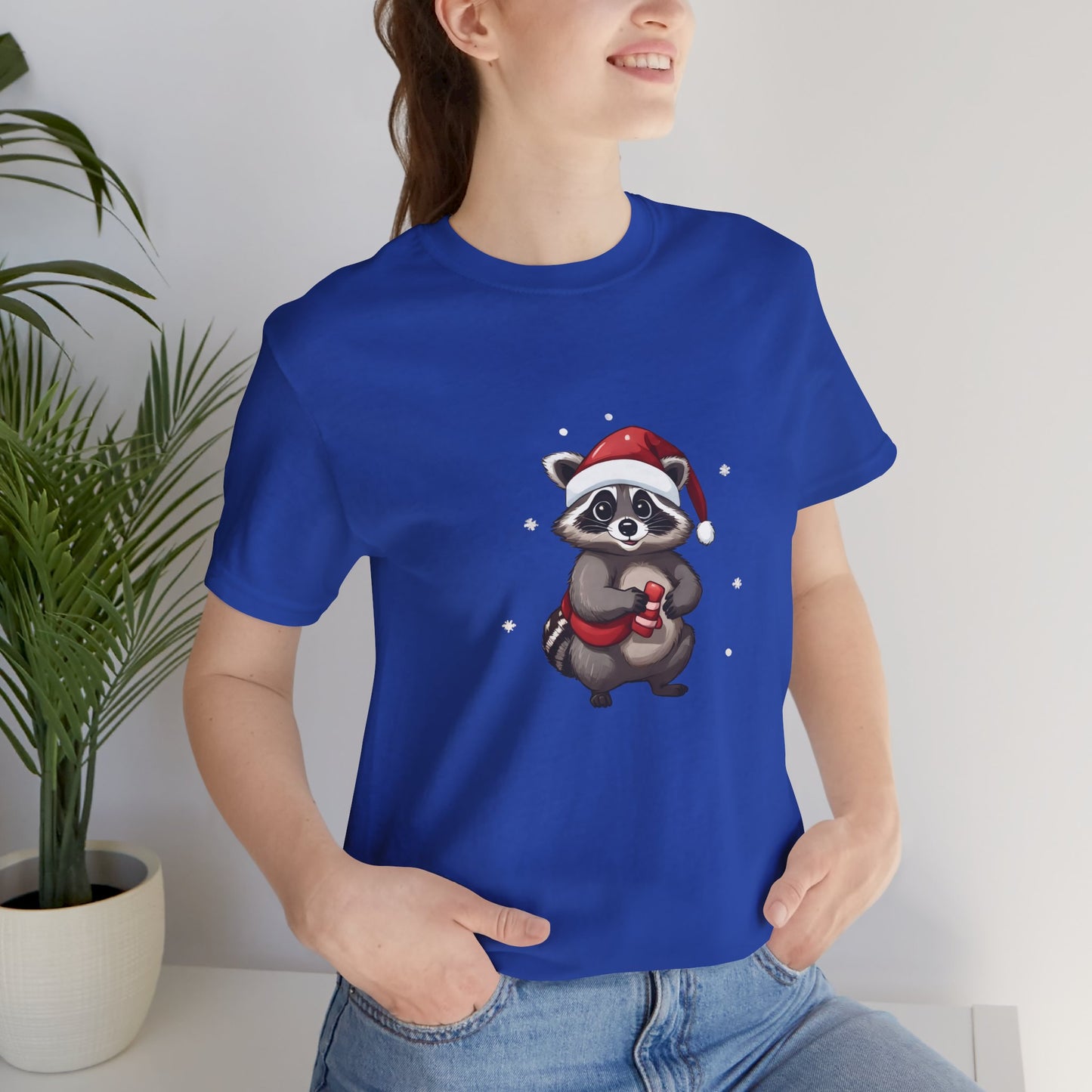 Cute Christmas Raccoon Short Sleeve T-Shirt With Ultra Soft-Cotton For Men And Women Style Blue