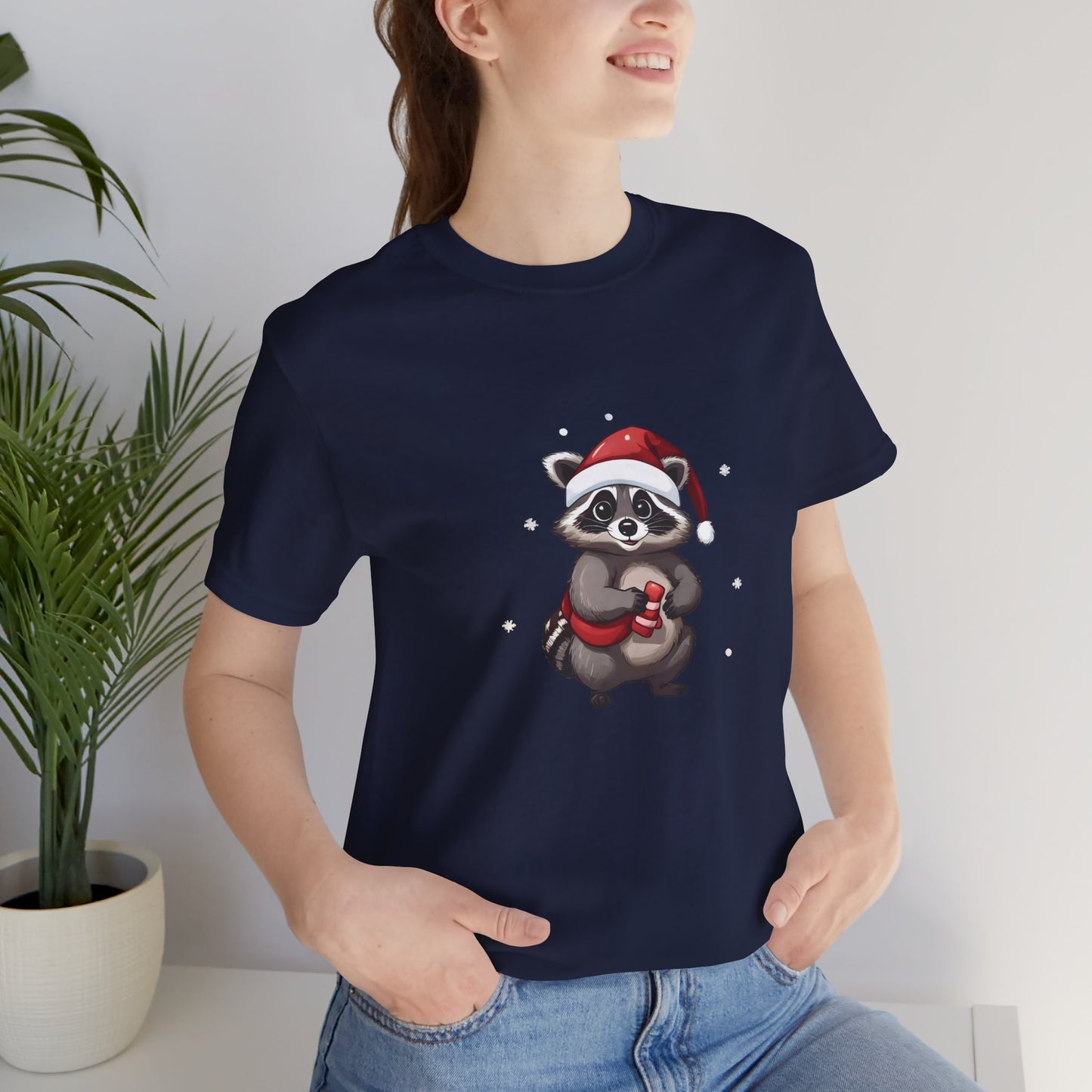 Cute Christmas Raccoon Short Sleeve T-Shirt With Ultra Soft-Cotton For Men And Women Style Navy