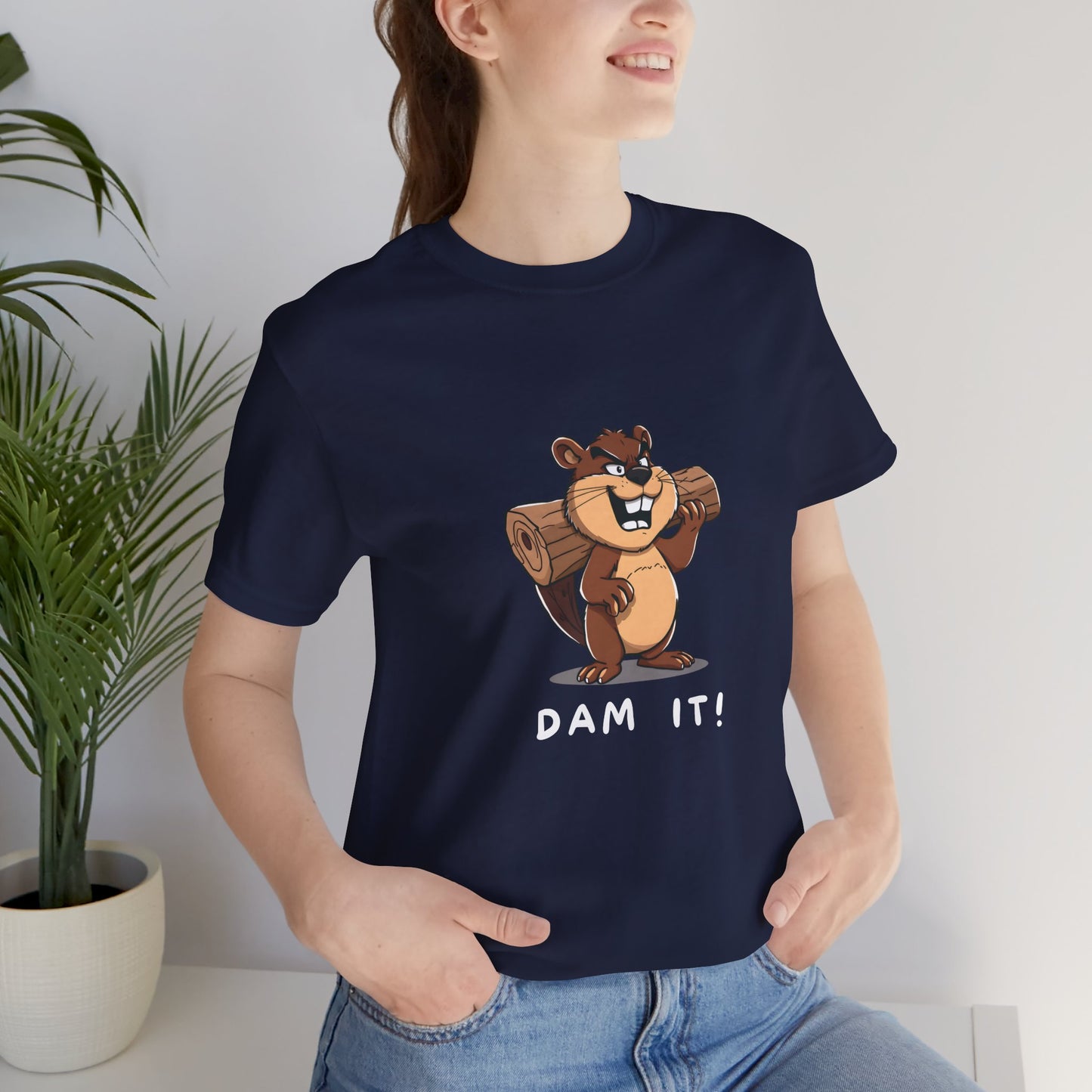 Funny Dam It Beaver Short Sleeve T-Shirt With Ultra Soft-Cotton For Men And Women Style Navy