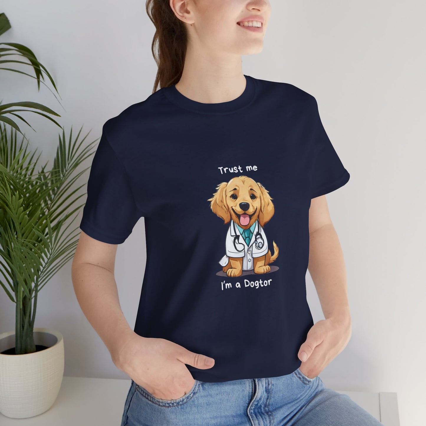 Funny Dog Doctor Short Sleeve T-Shirt With Ultra Soft-Cotton For Men And Women Style Navy