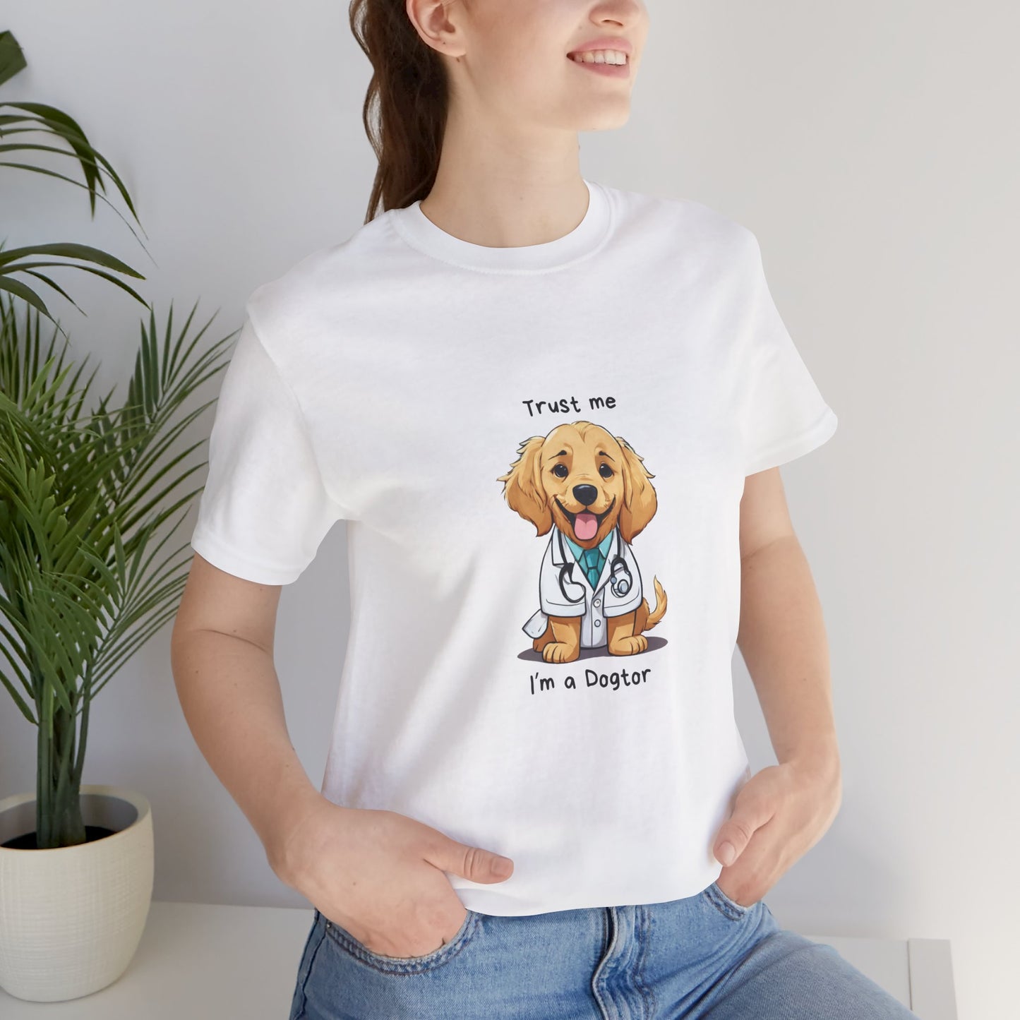 Funny Dog Doctor Short Sleeve T-Shirt With Ultra Soft-Cotton For Men And Women Style White
