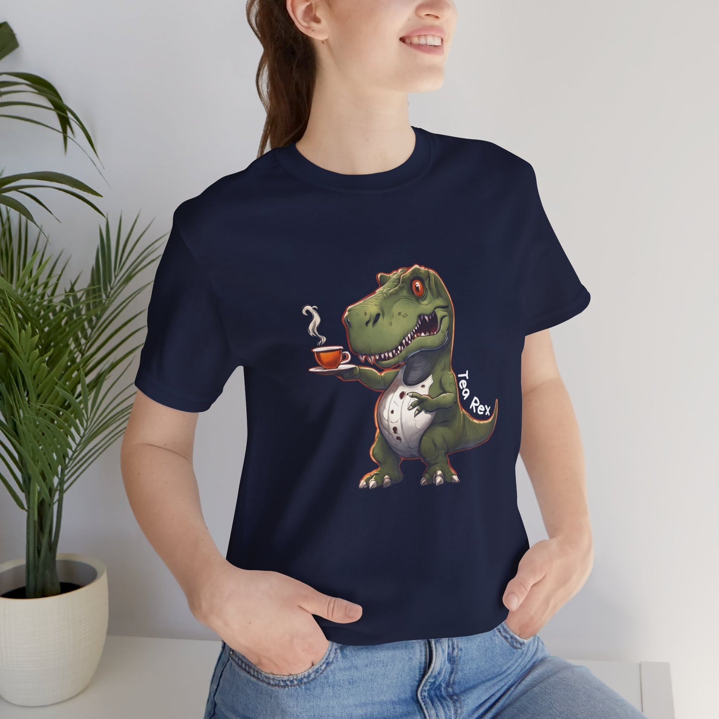 Funny T-Rex Short Sleeve T-Shirt With Ultra Soft-Cotton For Men And Women Style Navy