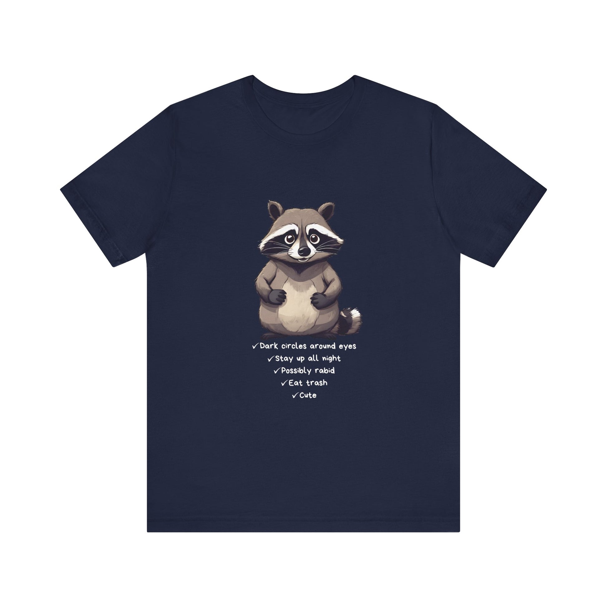 Navy Cute Raccoon Short Sleeve T-Shirt With Ultra Soft-Cotton For Men And Women Base