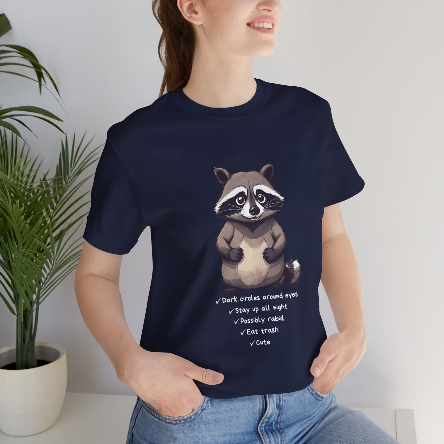 Navy Cute Raccoon Short Sleeve T-Shirt With Ultra Soft-Cotton For Men And Women Style
