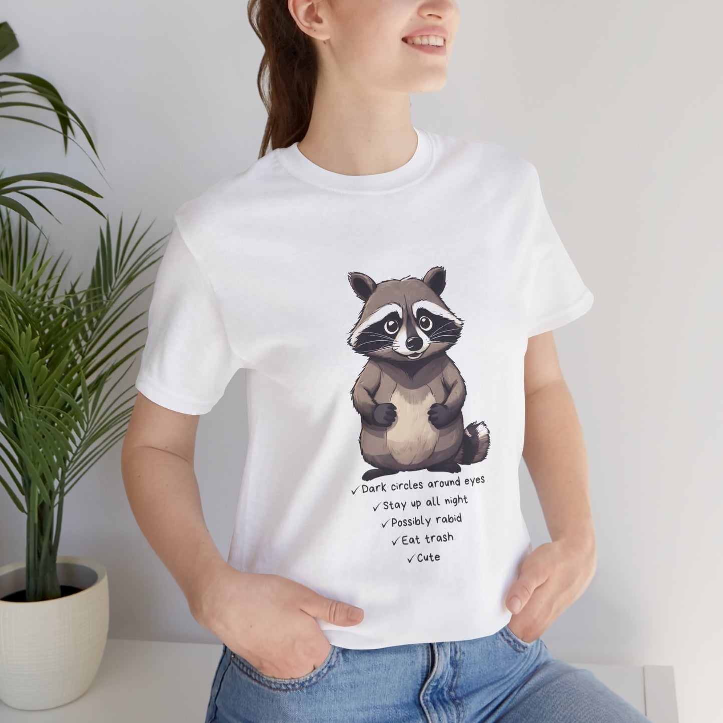 White Cute Raccoon Short Sleeve T-Shirt With Ultra Soft-Cotton For Men And Women Style