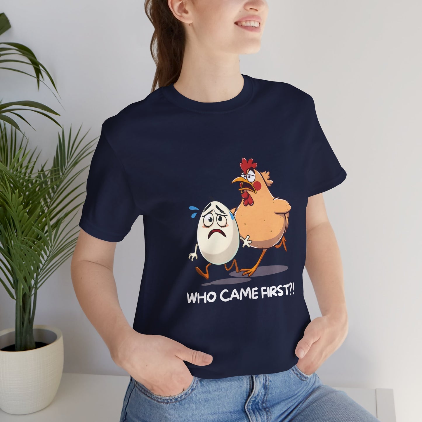 Who Came First Short Sleeve T-Shirt With Ultra Soft-Cotton For Men And Women Style Navy