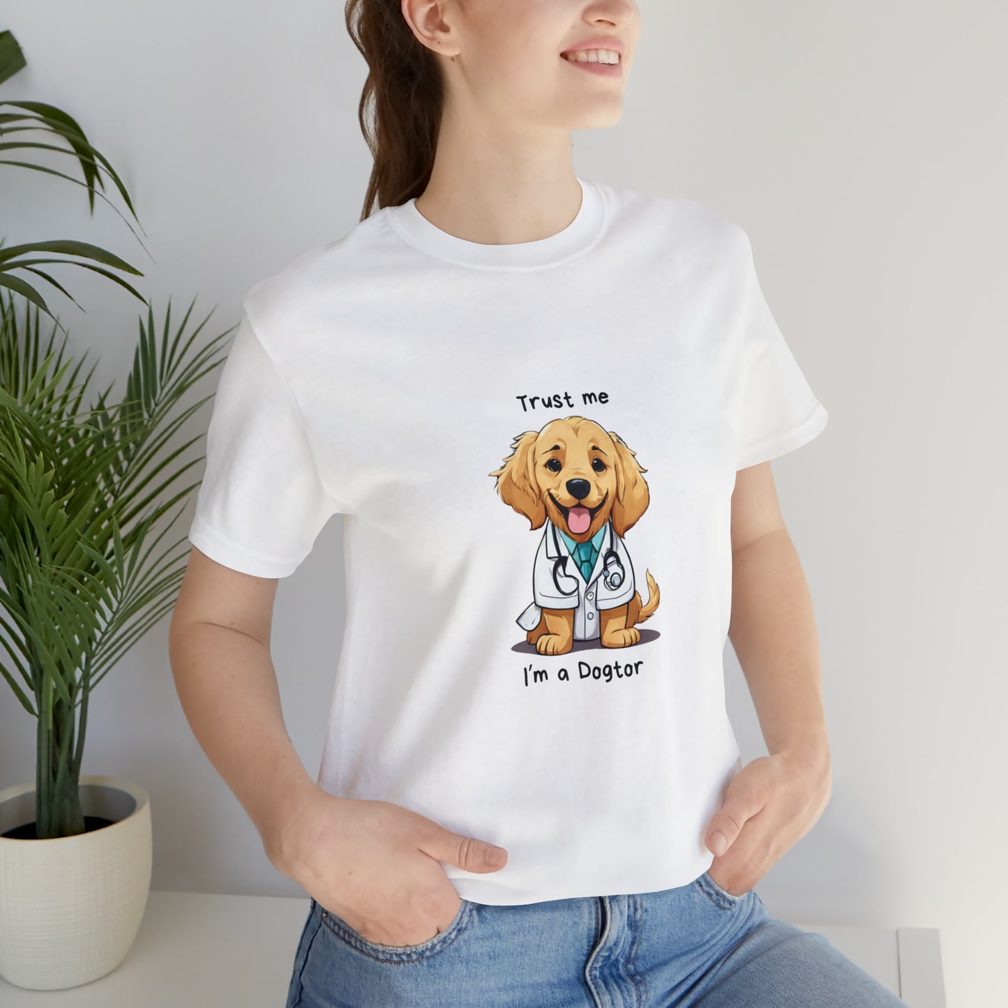 Funny Dog Doctor Unisex short sleeve T-Shirt with Ultra soft-cotton white
