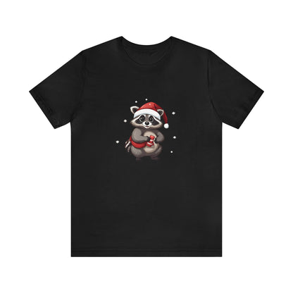Christmas Cute Raccoon Unisex Short Sleeve T-Shirt Black