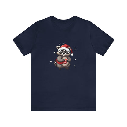 Christmas Cute Raccoon Unisex Short Sleeve T-Shirt Blue