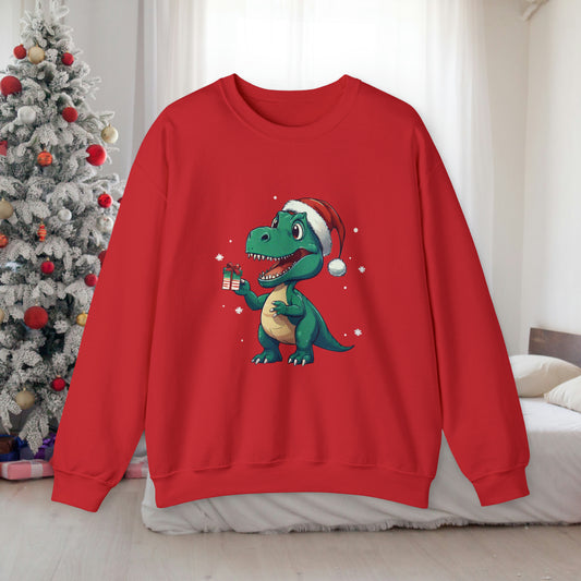 Red Christmas T-rex Sweatshirt with adorable Tirannosaurus Rex