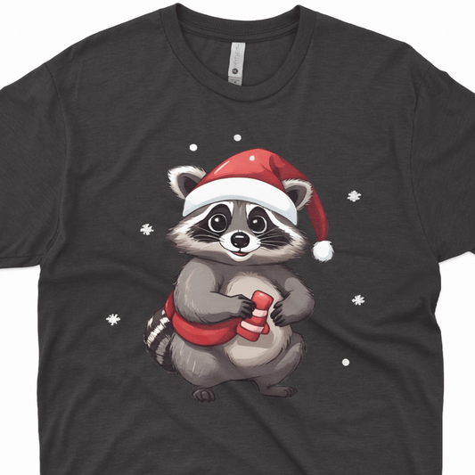 Christmas Cute Raccoon Unisex Short Sleeve T-Shirt Black