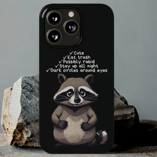 Black iPhone Slim Case Cute Raccoon