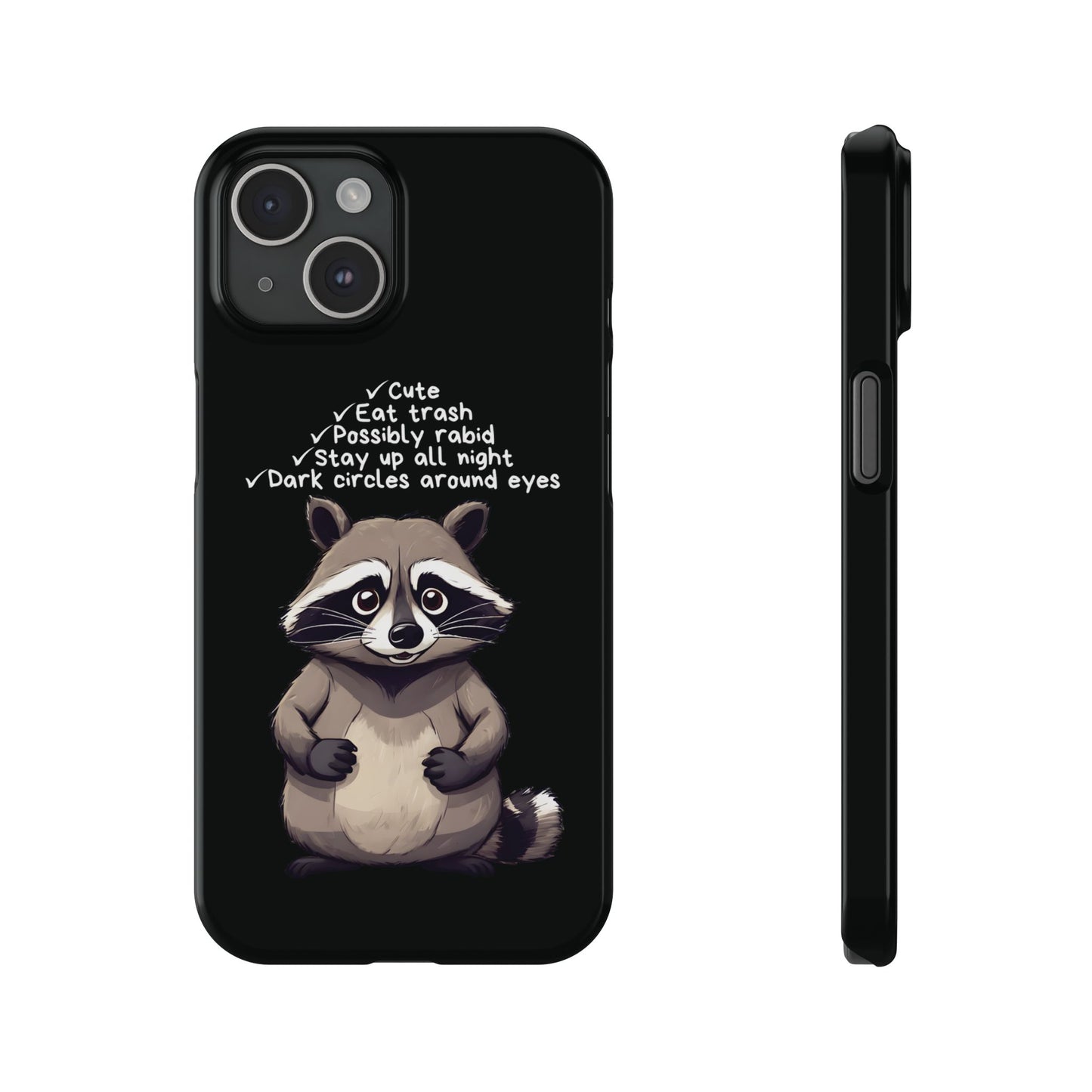 Cute Raccoon Black iPhone 15 Case