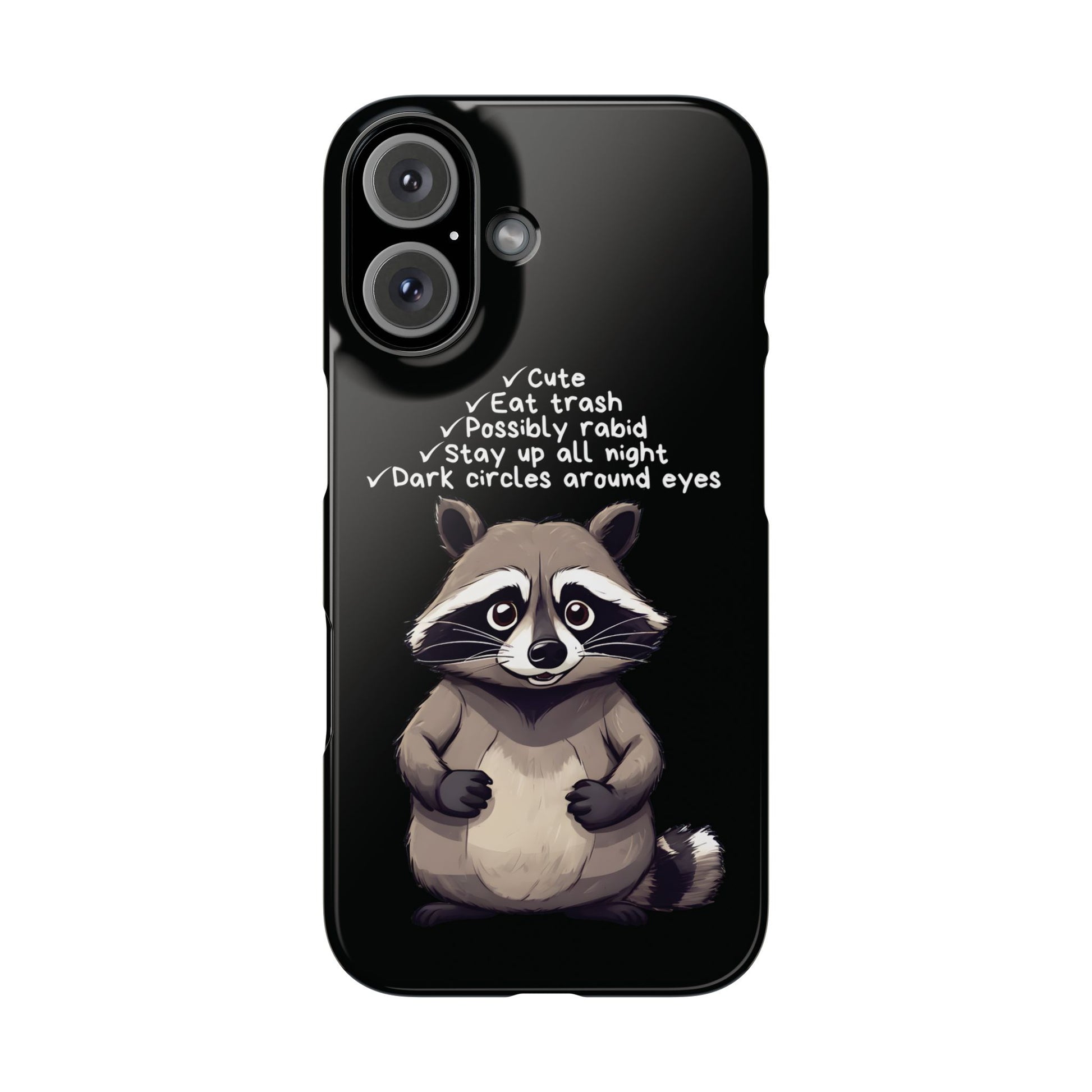 Cute Raccoon Black iPhone 16 Case