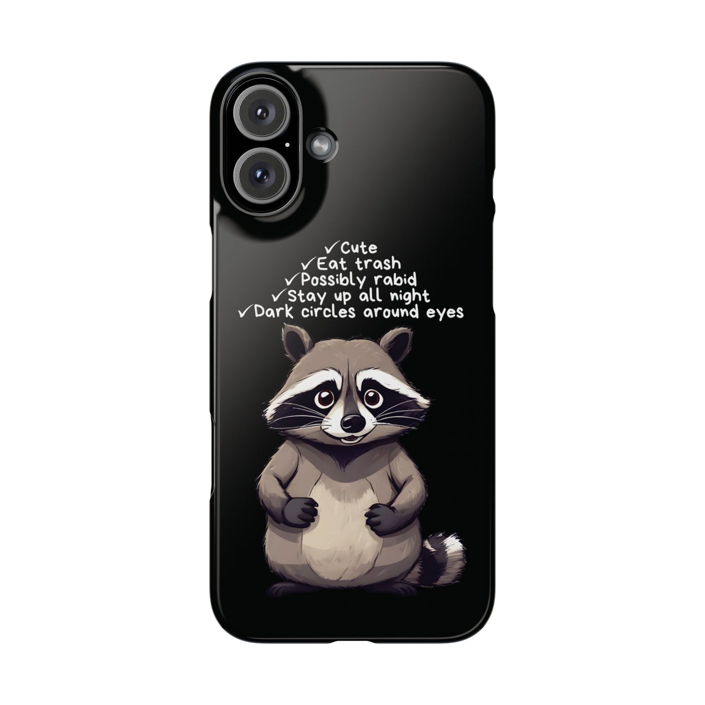 Cute Raccoon Black iPhone 16 Plus Case